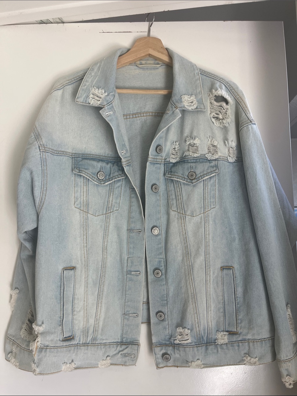 Iris Basic Light Blue Distressed Denim Jacket